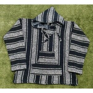 Mexican Poncho Baja Hoodie Surfer Skater Drug Rug Pullover Green & Gray